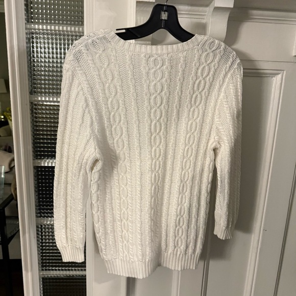 Lauren Ralph Lauren Women’s Cable Knit V-Neck Sweater White Cotton Sz PM - Picture 4 of 13